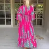 Verão 2026 Novo Moda Venda Transfronteiriça Amazon Moda Vestido Decote V Estampado de Comprimento Médio Feminino Roupas Femininas