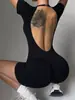Enterizo corto de manga corta con canalé vertical sin costuras, espalda descubierta, hebilla ajustable, body de cintura alta para realzar los glúteos, color durazno
