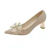 Sapatos femininos de salto alto estilo laço francês com strass e lantejoulas, sapatos de casamento elegantes, sapatos de noiva, bico fino stiletto sapatos de salto único