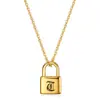 Collar de Acero Inoxidable con Colgante de Acero de Titanio Chapado en Oro de 18K Transfronterizo Europeo y Americano 19mm Candado Grabado con Láser 26 Iniciales Personalizadas