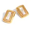 Brincos de Aço Titânio Quadrado Geométrico Retrô Cravejados com Strass Banhados a Ouro Real Brincos de Aço Inoxidável à Prova d'Água Sensação de Alto Padrão