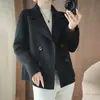 100% Lã Pura Outwear de Lã Dupla Face Feminino Gola Lapela Curto de Lã Simples Cor Pura Versátil Cardigã com Bolsos