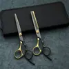 Tijeras de peluquería oro negro tijeras planas tijeras de dientes artefacto para flecos tijeras de peluquería para niños hogar traje para pelo roto