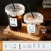 Taza de Café, Té de Leche, Vaso Desechable para Bebidas Frías con Tapa, Vaso para Bebidas Caseras de Jugo, Vaso de Plástico para Bebidas Empacadas para Llevar