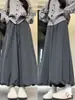 Pantalones Flor de Arroz Glutinoso Grises para Mujer, Nuevo Estilo Primavera 2026, Pantalones de Linterna Esponjosos, Corte Holgado Petite, Pantalones Falda de Pierna Ancha Adelgazantes