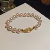 Pulsera Barroca Exquisita de Flor de Zircón y Perla Redonda, Pulsera de Lujo Ligero y Gama Alta, Joyería de Mano Dulce Retro Francesa