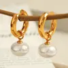 Aretes de Anillo Retro Europeo y Americano con Colgante de Perla para Mujer, Lujo Ligero, Alto Sentido del Diseño, Moda, Elegantes