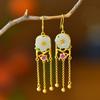 Estilo chino estilo marea nacional pendientes de flor de cinco pétalos con incrustaciones de jade Hetian de plata 925 HTYE0047 jade Hetian 12*12