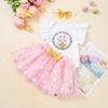 Roupas de Páscoa Transfronteiriças Vestido de Menina Terno Vestido de Malha com Manga Voadora Vestido Princesa Combinação de Quatro Peças