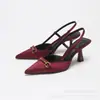 Zapatos de Tacón Alto Silenciosos de Moda con Punta Fina, Boca Baja y Diseño Elegante de Lujo con una Sola Correa, Sandalias de Tacón Alto para Mujer, Comercio Transfronterizo