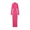 Otoño e Invierno Nuevo Estilo Cuello Medio Alto Manga Larga Vestido de Punto con Textura Estéreo Femenino Color Puro Fondo Cubre Caderas Falda Midi