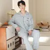 Pijama para hombre, nueva colección otoño 2026, algodón puro, manga larga, corte holgado, adecuado para primavera, otoño e invierno, conjunto de ropa para el hogar 100% algodón, se puede usar en el exterior