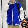 Jaqueta Outerwear Estampada de Manga Longa Jovem Popular Letra Número Aveludada Espessada de Botão Único Tendência Outono Gola Baseball Masculina