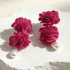 Brincos de Flor de Tecido Enfeites de Orelha de Pérola Temperamento Europeu Americano Comércio Exterior Venda Direta Retrô Fresco Pastoral