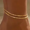 Tobillera Geométrica de Metal Estilo Europeo y Americano para Mujer, Cadena para Pierna Multicapa, Joyería Conmemorativa de Boda y Viaje, Nuevo Modelo Primavera 2026