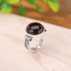 Anillo Redondo de Plata One Deer S990 Plata Púrpura Sangre Retro Viejo Nuevo Estilo Chino Patrón Hierba Tang Elegante Cara de Huevo Anillo de Plata