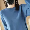 Suéter de Cuello Redondo para Mujer, Suéter Corto de Punto, Manga Larga, Delgado, Versátil, Color Sólido, Capa Base para Otoño e Invierno