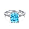 Anillo de plata de ley 925 con diamantes de alto carbono para mujer, anillo de circonita 8A con corte cuadrado de flor de hielo, color tesoro, explosiones en vivo.