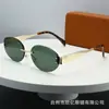 Nuevas Gafas de Sol Ovaladas de Metal de Pierna Ancha para Mujer, Gafas de Alta Gama sin Montura Cortadas en el Borde, Gafas de Celebridad de Internet Xiaohongshu