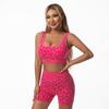 Conjunto de Yoga Popular Europeu e Americano Transfronteiriço de Cintura Alta para Modelar a Barriga com Estampa de Leopardo Justo Levanta Bumbum Roupa Externa Justa Shorts de Fitness Running Peach