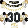 Venda Quente Transfronteiriça Conjunto de Balões Preto Dourado para Primeiro Aniversário Fundo Preto Bandeirola Puxa-saco Letras Douradas Balão de Alumínio Número Suprimentos para Festa de Aniversário Infantil