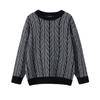 Suéter Trenzado Bicolor Suéter de Moda Urbano Tejido de Punto de Aguja Gruesa para Hombre Cuello Redondo Camiseta Base Otoño Nuevo Suéter Casual