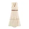 Comércio Exterior 2026 Verão Novo Estilo Europeu e Americano Moda Feminina Casual Solto Camadas Vestido com Cinto 5029176
