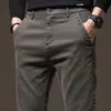 Calça de Negócios Masculina Casual Slim de Perna Reta com Cintura Elástica para Primavera e Outono, Calça Stretch da Moda de Marca para Homens, Versátil para Outono e Inverno