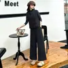 Conjunto de Chaleco de Botones Estilo Chino Nuevo Hecho a Medida, Chaleco Corto 2026, Pantalones de Pierna Ancha Caídos con Dobladillo Plegado de Cintura Alta Conjunto de Dos Piezas
