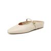 Precaución con las piernas largas ~ Zapatos Muller de altura interior con textura de piel de oveja, verano 2024, tacón bajo, punta redonda, cuero genuino, zapatillas Baotou para mujer