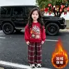 Conjunto Dulce de Pantalones a Cuadros y Sudadera para Niños, Ropa Nueva de Año Nuevo 2026 para Niñas, Conjunto de Dos Piezas con Forro de Felpa de Invierno para Bebés y Niños, Moderno