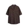 N-52TRW Estilo Vacaciones de Verano Retro Cuello Cubano Camisa Rayada para Hombre Manga Corta Moda Algodón Lino Camisa MS91