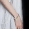 Pulsera de Plata de Ley S925 con Perla Dulce de Doble Capa Versión Coreana para Mujer, Pulsera Brillante de Moda Vintage, Joyería Elegante Hip-Hop