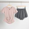 Conjunto de Roupa Esportiva para Yoga com Ajuste na Cintura para Mulheres, Top para Corrida, Camiseta com Decote V, Conjunto de Roupa Fitness Respirável de Secagem Rápida, Conjunto Esportivo de Verão para Mulheres