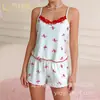 Conjunto Europeu e Americano Transfronteiriço de Pijama Feminino para Primavera e Verão, Conjunto de Duas Peças de Camisola com Renda Casual e Confortável
