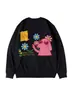 Sudadera estampada de moda para hombre en color negro, top unisex resistente de estilo retro americano con cuello redondo para pareja, para principios de otoño