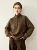 Otoño e invierno tejido de cachemira camiseta base para mujer manga larga suéter holgado cremallera cuello medio abierto cálido moda versátil amigable con la piel