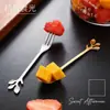 Juego de cuchara y tenedor de acero inoxidable con forma de hoja, creativo y elegante, perfecto para postres, frutas y remover el café con un toque de lujo en casa.
