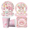 Pratos de Papel Festa Melodia Louça Tema Desenho Animado Decoração Festa de Aniversário Suprimentos Papel Guardanapos Festa Sanrio