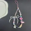 Cordão para Celular com Pingente de Câmera CCD, Case Rosa e Branco DIY com Contas Manuais, Corda Anti-Perda com Laço, Tendência