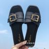 Chinelos Planos Femininos de Verão para Usar Fora Quadrados com Fivela Estilo Coreano Fashionáveis Estilo Chanel Praia Estudante Casuais Slide Chinelos Slide