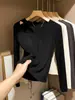 Camiseta de manga larga para mujer con escote asimétrico y diseño recortado, adecuada para primavera, otoño e invierno, se puede usar como capa exterior o como una elegante capa interior, disponible en tallas grandes