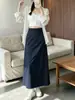 Falda de Lyocell para Mujer, Nueva Primavera/Verano Cintura Alta Adelgazante Larga Elegante Tencel Bodycon Falda Midi de Corte A