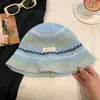 Sombrero de Pescador de Paja Rayado 2026 para Mujer, Sombrero de Cubo Delgado Hueco Transpirable de Verano, Sombrero de Paja con Protección Solar