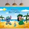 Estilo Hawaiano Stitch Stitch Dibujo Animado Fiesta de Revelación de Género Fondo de Foto de Cumpleaños Accesorios