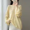Nuevo Suéter de Punto Redondo de Lana Pura Estilo Perezoso Otoño/Invierno 2026 Suéter de Lana con Jacquard de Hoja de Sauce de Manga Larga para Mujer