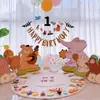 Decoración de Escenario para Celebración del Primer Cumpleaños y los Cien Días de Bebé Temática del Bosque, Accesorios y Suministros, Ambiente, Tablero Kt, Globos, Fondo de Pared para Fotos, Gato