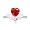 Anel de Asas de Anjo em Formato de Coração com Corte Flor de Gelo de Pedra Preciosa Colorida, Anel de Asas em Formato de Coração com Diamante de Alto Carbono Galvanizado a Ouro Real