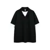 Camisa Polo Waffle Falsa de Dos Piezas Estilo Coreano para Hombre, Nueva Primavera/Verano Corte Holgado, Estilo Universitario Juvenil, Camiseta de Manga Corta con Cuello Campana para Mujer, Moderna