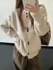 Cardigan de tricô casual liso, com caimento solto e chique sem esforço, para mulheres, um novo estilo outono/inverno, perfeito para baixinhas, com um toque preppy universitário.